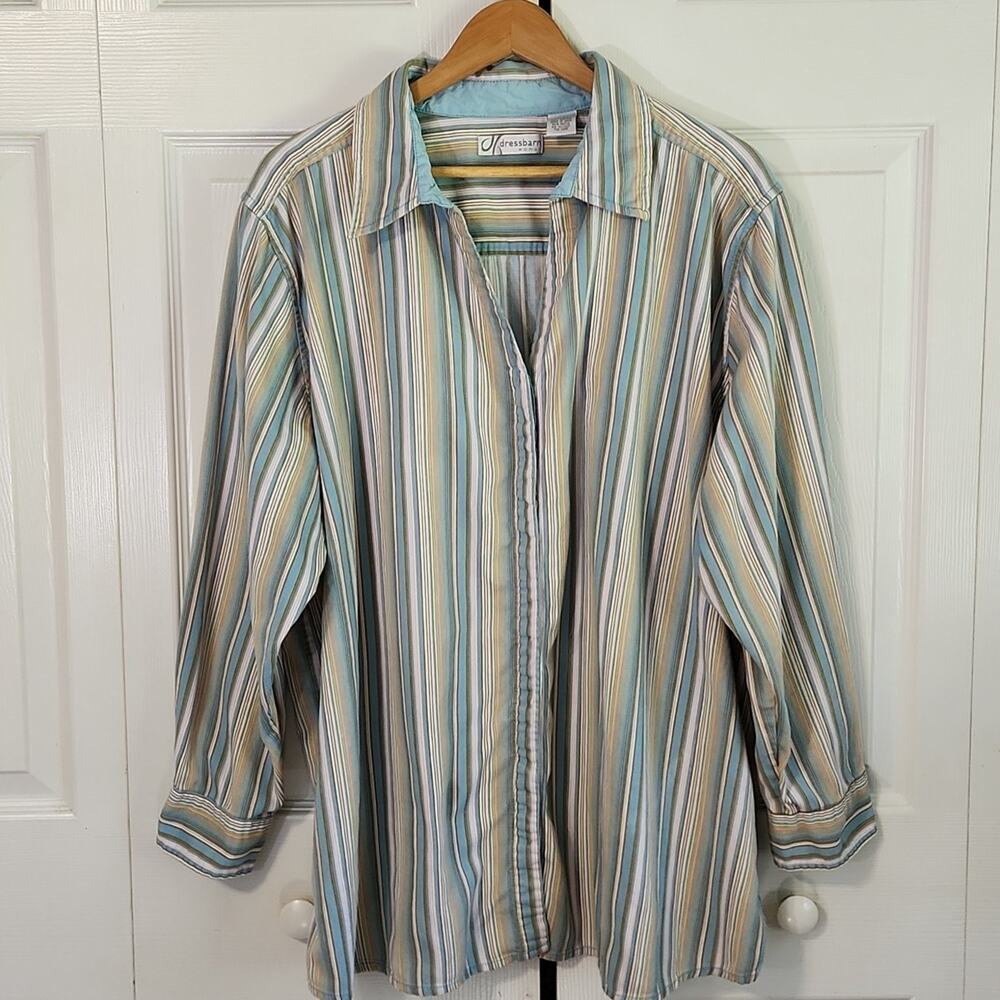 Dress Barn Womens Colorful Striped Button Up Shirt Size 22/24 Western Casual